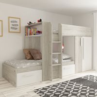 Product photograph of Trasman Barca Bunk Bed With Wardrobe Shelf And Storage Drawers - Pink from Cuckooland
