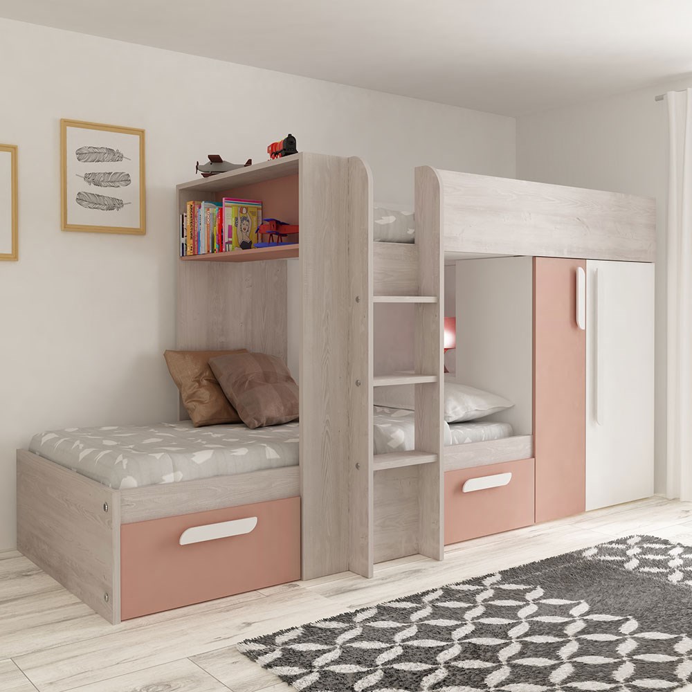 Trasman Barca Bunk Bed With Wardrobe, Girls Loft Bed With A Desk And Vanity Uk