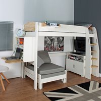 Product photograph of Urban Birch High Sleeper 2 Bed With Sofa Bed 2 Door Storage Pull Down Desk from Cuckooland