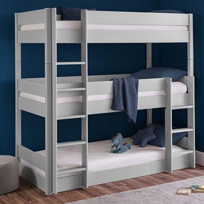 bon_shop Triple Sleeper Metal Bunk Bed 3 Person for Children Kids Silver Grey 