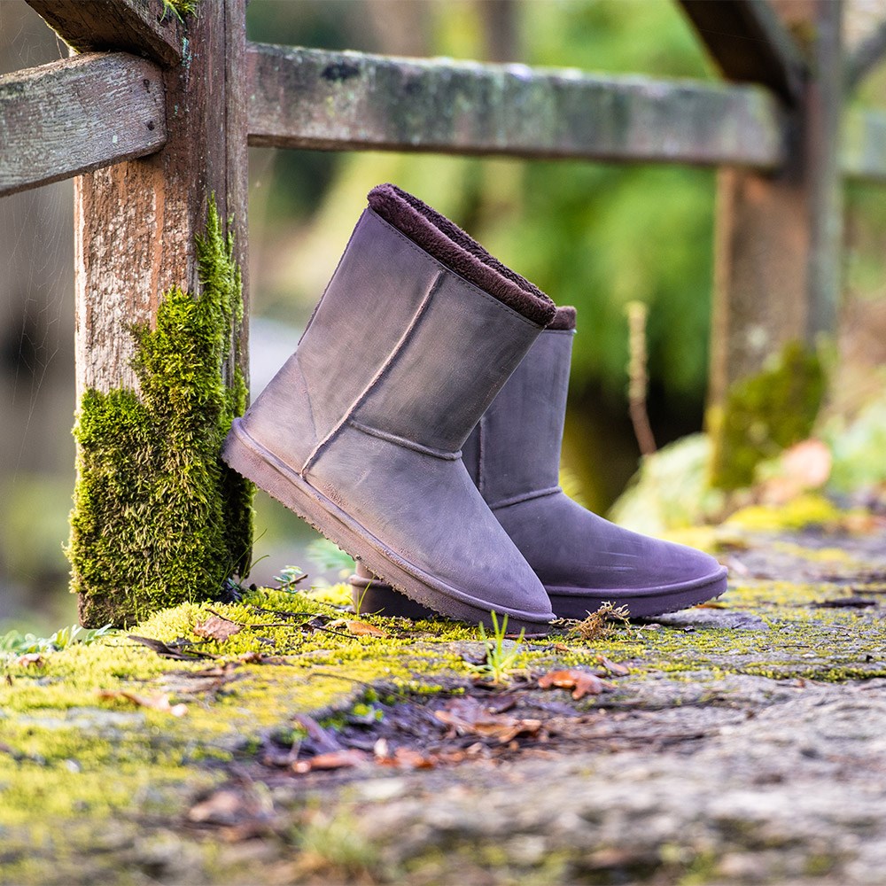 Waterproof Sheepskin Style Ladies Snug-Boot Wellies In Brown - Ajs ...