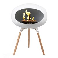 Product photograph of Le Feu Ground Low Bio Ethanol Fireplace In White - Steel Base Smoked Oak Legs from Cuckooland