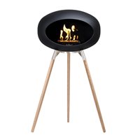 Product photograph of Le Feu Ground Wood Bio Ethanol Fireplace In Black - Steel Base Smoked Oak Legs from Cuckooland