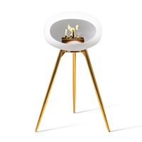 Product photograph of Le Feu Ground Rose Gold Edition Bio Ethanol Fireplace In White - Rose Gold Base Smoked Oak Legs from Cuckooland