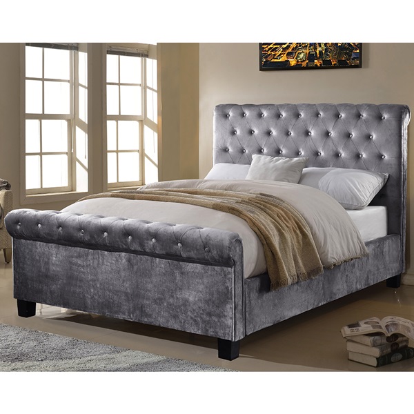  LOLA UPHOLSTERED BED IN SILVER by Flair Furnishings