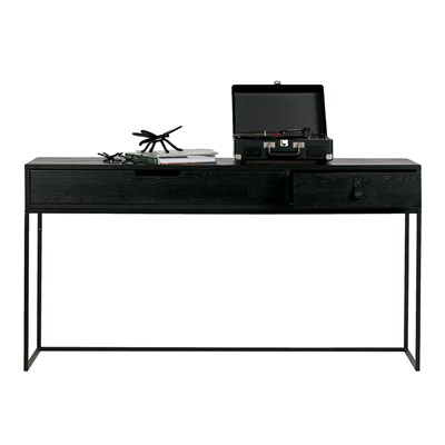 Silas Oak Console Table In Black Night, Black Modern Console Table With Drawers