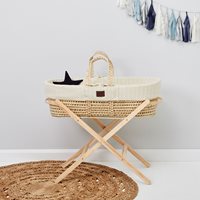 Product photograph of Little Green Sheep Natural Knitted Moses Basket With Mattress Stand - Linen from Cuckooland