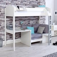 Product photograph of Noah Kids High Sleeper Bed In White - Blue Details Black Sofa Bed from Cuckooland