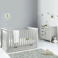 Obaby Stamford Classic Sleigh Cot Bed 2 Piece Nursery Set in Warm Grey