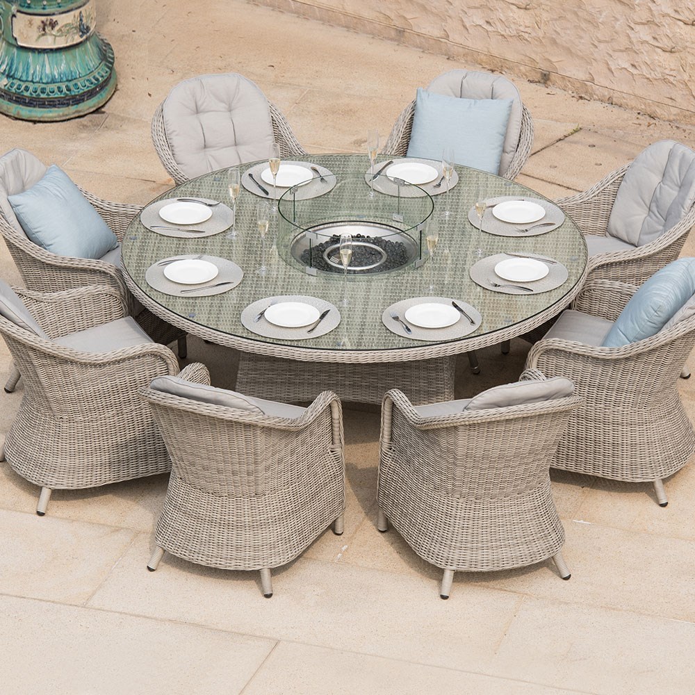 Maze Rattan Oxford Round Fire Pit, Garden Table And Chairs With Fire Pit