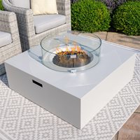Product photograph of Maze Rattan Square Gas Fire Pit Coffee Table - Pebble White from Cuckooland