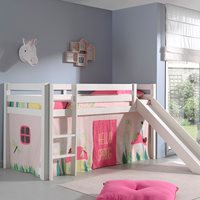 Pino Kids Mid Sleeper with Slide & Curtain - White