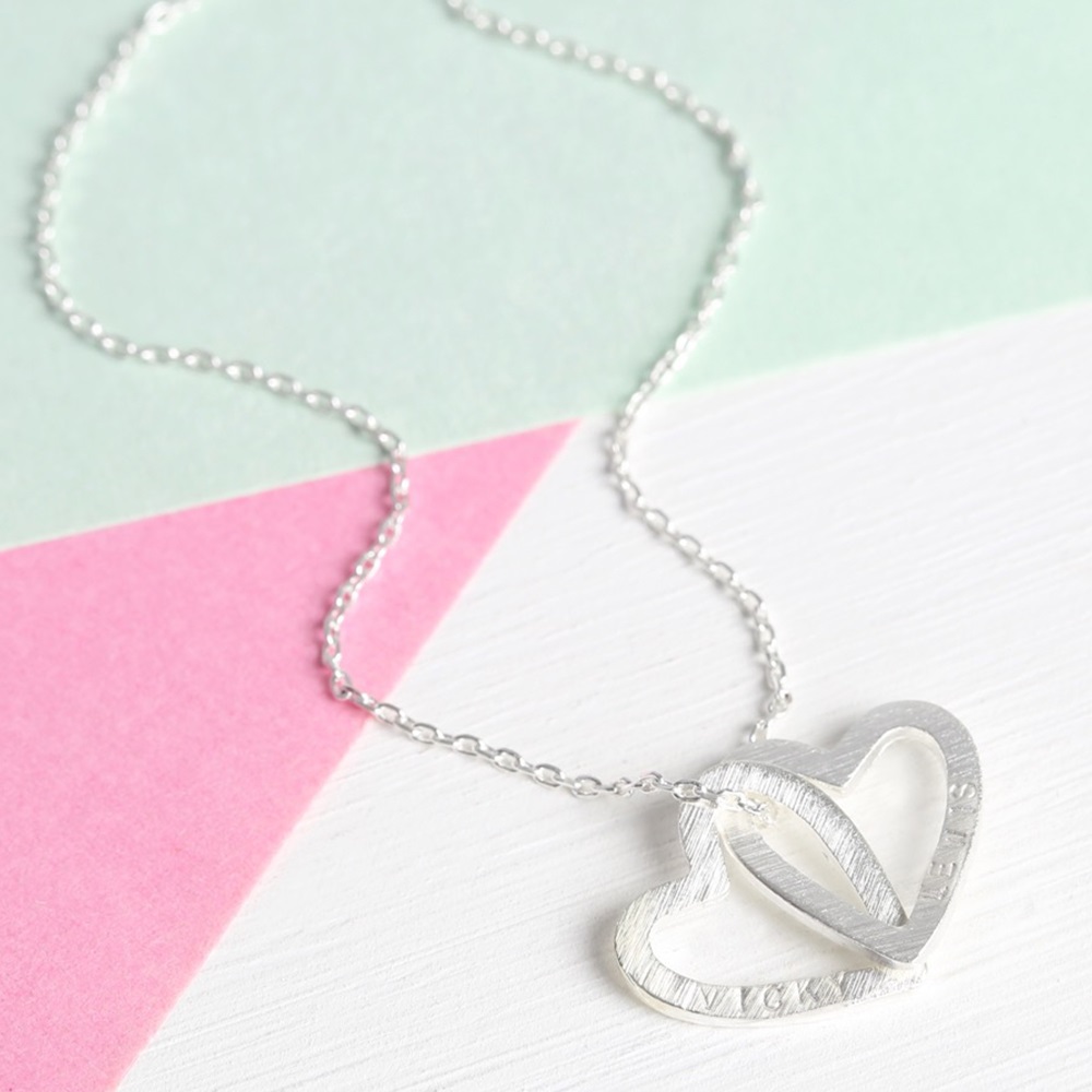 Personalised Interlocking Hearts Necklace in Silver | Cuckooland