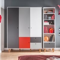 Vox Concept 3 Door Wardrobe in Grey & Red