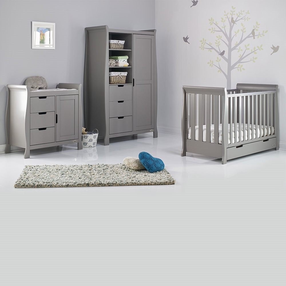  STAMFORD MINI COT BED 3 PIECE NURSERY SET in Taupe Grey by Obaby