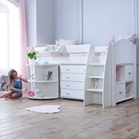 Product photograph of Eli Kids Mid Sleeper Bed In White - White Lilac from Cuckooland