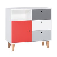Vox Concept Chest of Drawers in Grey & Red