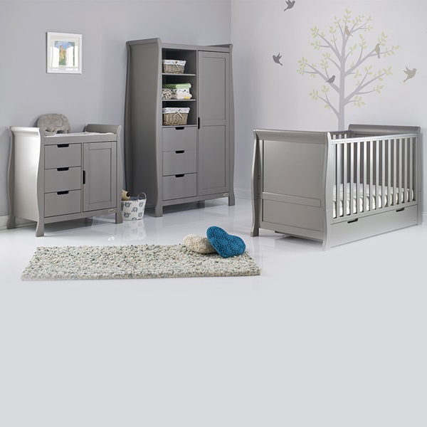 STAMFORD COT BED 3 PIECE NURSERY SET in Taupe Grey by Obaby