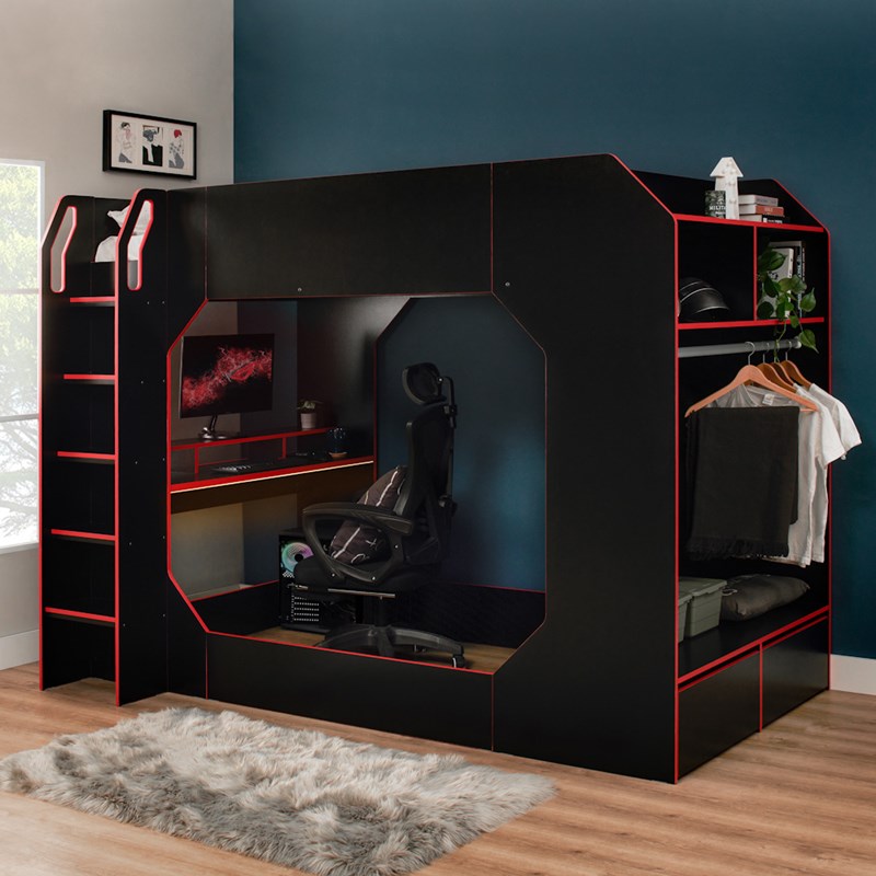 The Boss Pod Small Double Gaming Highsleeper Bed with Desk and Storage