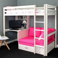 Product photograph of Thuka Hit 7 High Sleeper Bed With Desk And Sofa Bed In Pink from Cuckooland