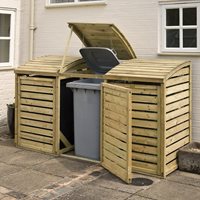 Product photograph of Rowlinson Wooden Triple Wheelie Bin Storage In Natural Timber from Cuckooland