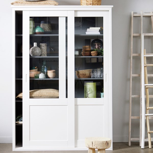 Vince Display Cabinet With Sliding Doors In White - Woood | Cuckooland