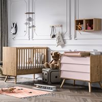 Product photograph of Vox Vintage 2 Piece Cot Nursery Furniture Set In A Choice Of Oak Or 5 Pastel Colours - Pink from Cuckooland