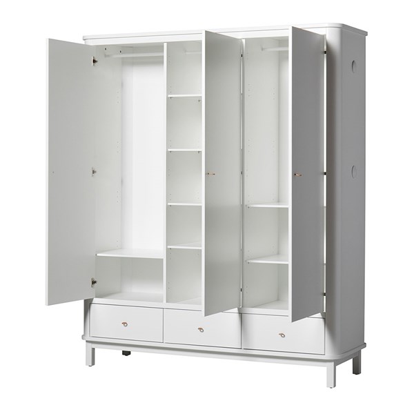 Oliver Furniture Contemporary Wood 3 Door Wardrobe In White And Oak ...