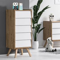 Product photograph of Vox Vintage Tall Chest Of Drawers In A Choice Of Oak Or 5 Pastel Colours - Blue from Cuckooland