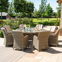 Maze Rattan Winchester Round Fire Pit Dining Set with Venice Chairs