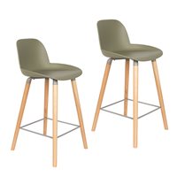 Zuiver Pair of Albert Kuip Retro Moulded Counter Stools in Olive Green