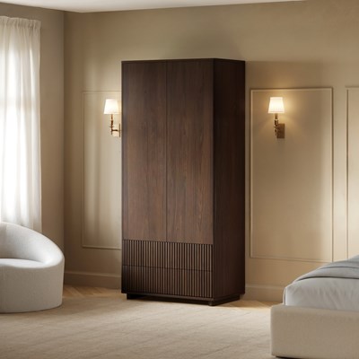 SOLACE+CO Velmor Ribbed Double Wardrobe with Drawers Walnut
