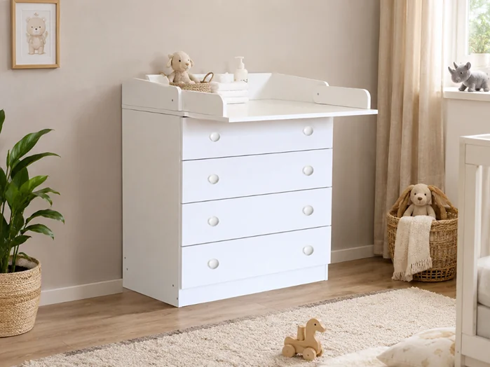 Kidsaw Kudl Kids 4 Drawer Changing Unit with Removable Board White