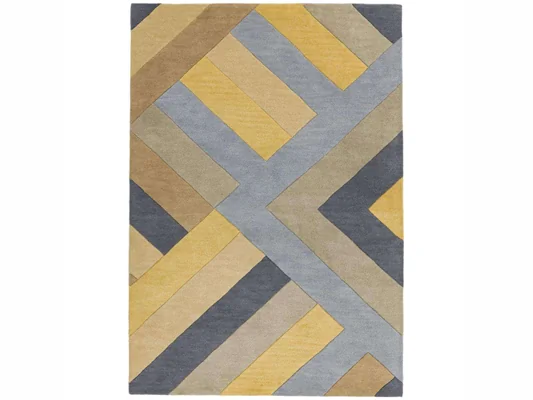 Asiatic London Reef Big Zig Ochre Grey Wool Geometric Rug RF02