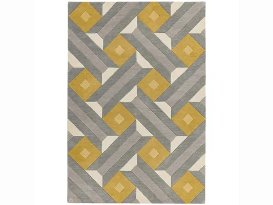 Asiatic London Reef Motif Ochre Grey Hand Tufted Wool Rug RF01