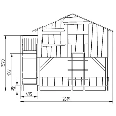 Dimensions diagram: Mathy by Bols Treehouse Bunk Bed with Platform & Slide available in 3 Sizes & 26 Colours