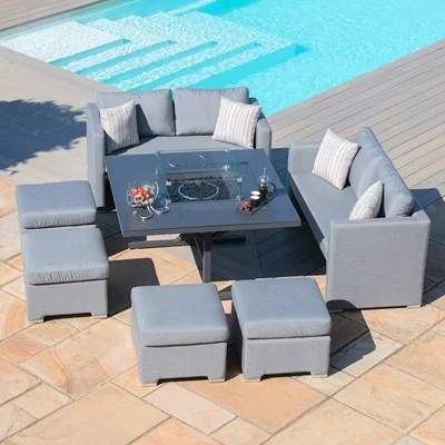 Maze Rattan Fuzion Cube Sofa Set with Fire Pit and Free Winter Cover