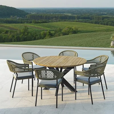 Maze Rattan Bali Rope Weave 4 Seat Round Dining Set with Interchangeable Cushion Covers