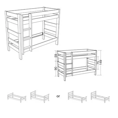 Dimensions diagram: Mathy By Bols Separable Bunk Bed in Dominique Design - 149cm High