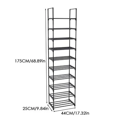 Dimensions diagram: Living & Home 10 Tier Customizable Metal Shoe Rack