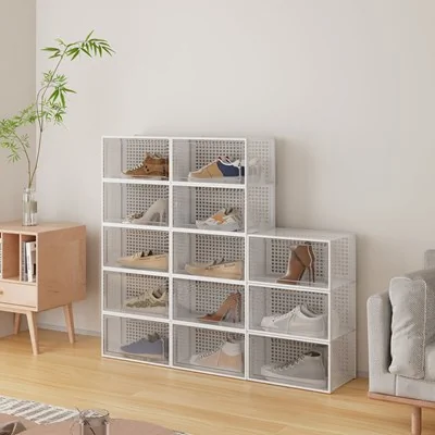 Living & Home 12 Pack White Stackable Foldable Plastic Shoe Boxes
