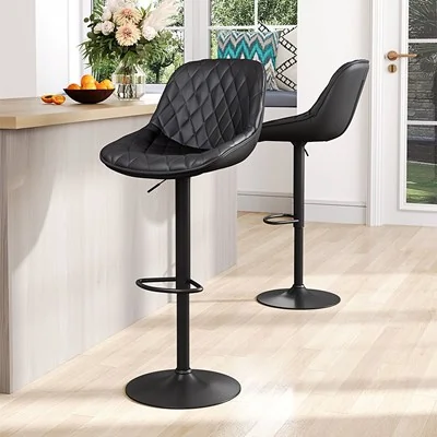 Living & Home 2 Pcs Faux Leather Height Adjustable Bar Stool Black