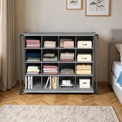 Living & Home 4-Tier 16-Grid Non-woven Shoes Rack Storage Organizer