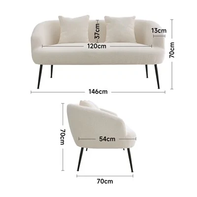 Dimensions diagram: Living & Home White Teddy Fabric Loveseat with Metal Legs