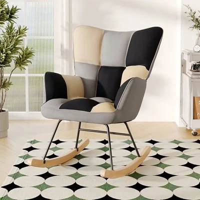 Living & Home Tufted Linen Upholstered Rocking Chair