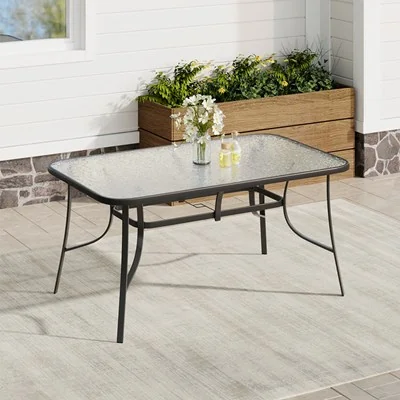 Living & Home Tempered Glass Outdoor Coffee Table with Parasol Hole