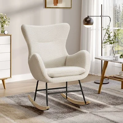 Living & Home Comfy Sherpa Upholstered Rocking Accent Chair with High Backrest and Armrests