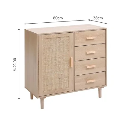 Dimensions diagram: Living & Home Direct Wood and Rattan Accent Side Cabinet