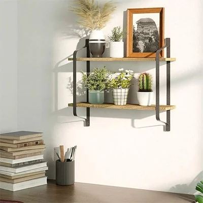 Living & Home Industrial 2-Tier Home Decor Floating Wall Shelves