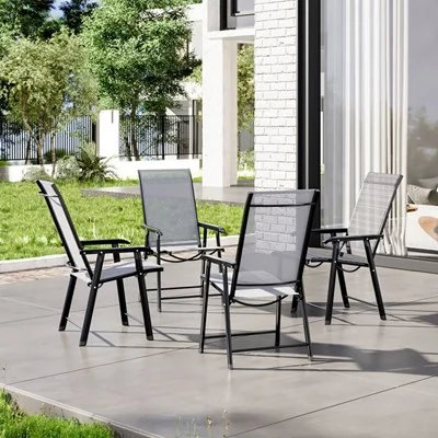 Living & Home Metallic-Frame and Fabric Foldable Chairs Set of 4